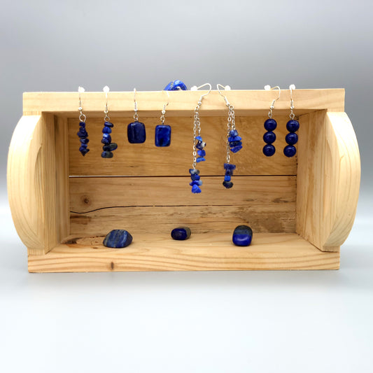 4 MODÈLES DE BOUCLES D'OREILLES EN PIERRE DE LAPIS LAZULI - BIJOUX ARTISANAUX, UNIQUES & ORIGINAUX