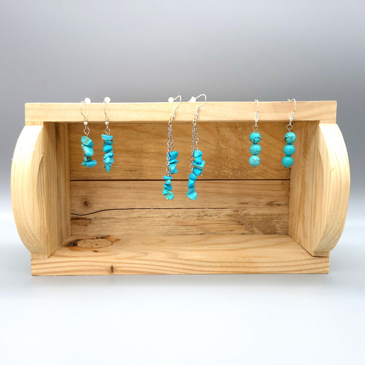 3 MODÈLES DE BOUCLES D'OREILLES EN PIERRE DE TURQUOISE - BIJOUX ARTISANAUX, UNIQUES & ORIGINAUX