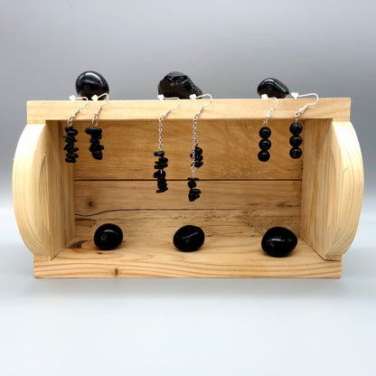 3 MODÈLES DE BOUCLES D'OREILLES EN PIERRE OBSIDIENNE - BIJOUX ARTISANAUX, UNIQUES & ORIGINAUX