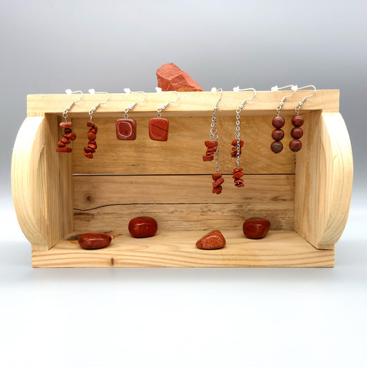 4 MODÈLES DE BOUCLES D'OREILLES EN PIERRE DE JASPE ROUGE - BIJOUX ARTISANAUX, UNIQUES & ORIGINAUX