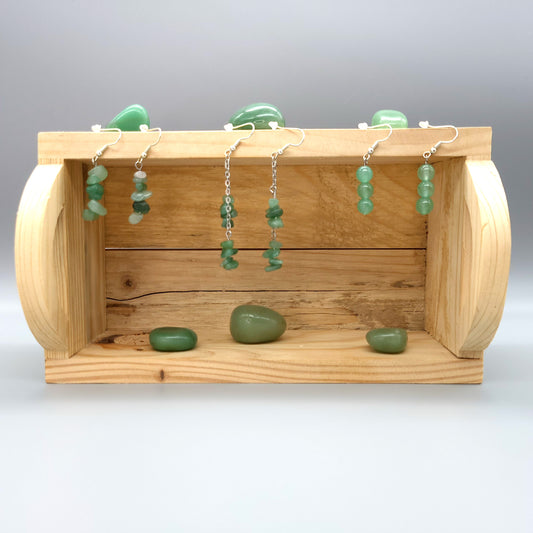 3 MODÈLES DE BOUCLES D'OREILLES PIERRE AVENTURINE VERTE - BIJOUX ARTISANAUX, UNIQUES & ORIGINAUX