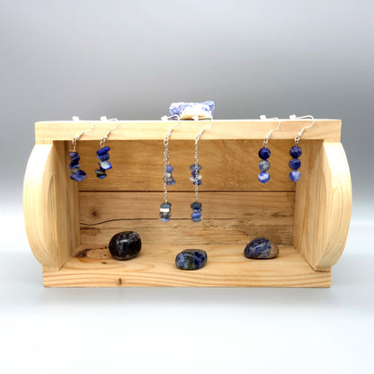 3 MODÈLES DE BOUCLES D'OREILLES EN PIERRE DE SODALITE - BIJOUX ARTISANAUX, UNIQUES & ORIGINAUX