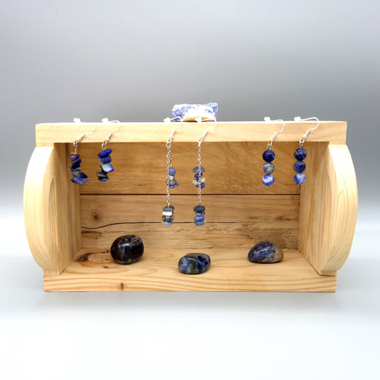 3 MODÈLES DE BOUCLES D'OREILLES EN PIERRE DE SODALITE - BIJOUX ARTISANAUX, UNIQUES & ORIGINAUX