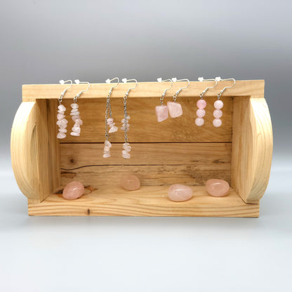 4 MODÈLES DE BOUCLES D'OREILLES EN PIERRE DE QUARTZ ROSE - BIJOUX ARTISANAUX, UNIQUES & ORIGINAUX