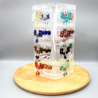 BOUCLES D'OREILLES PERLES RONDES DUO DE PIERRES AIGUE MARINE + ONYX BLANC - BIJOUX ARTISANAUX, UNIQUES & ORIGINAUX