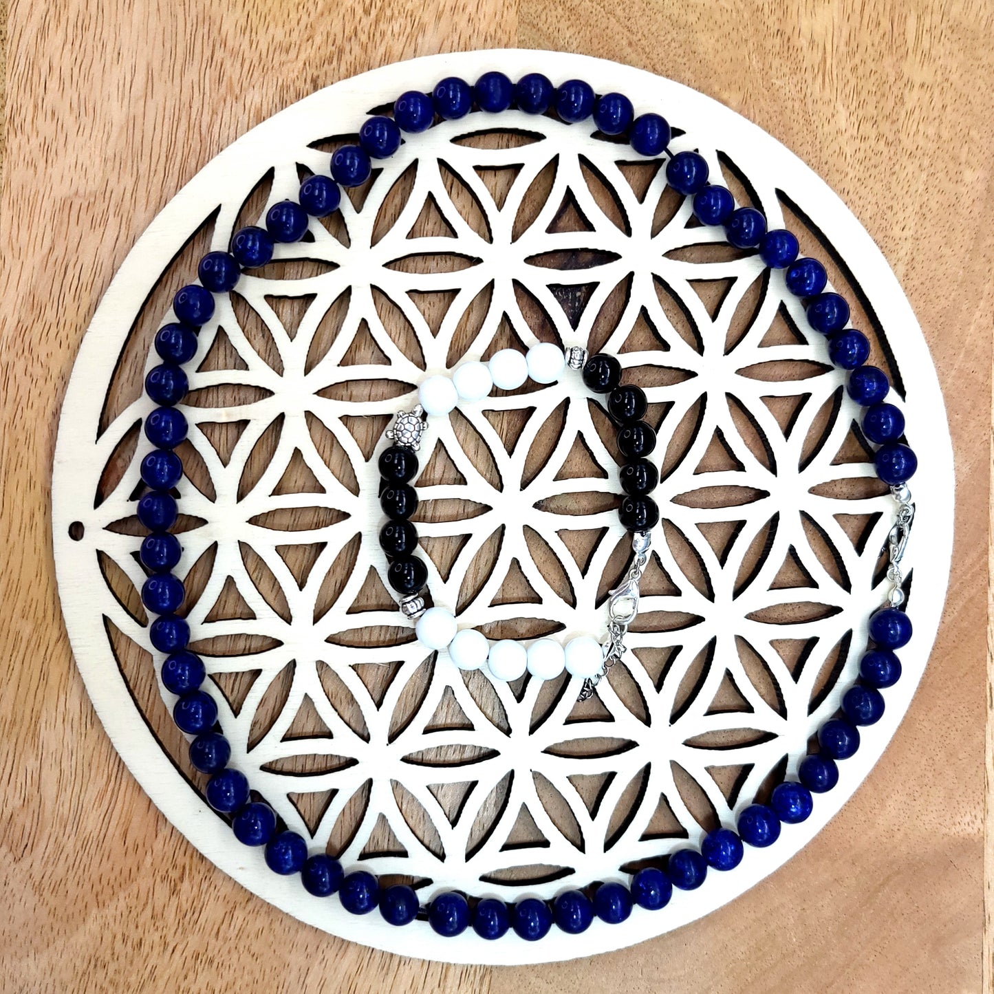 GRANDE FLEUR DE VIE 19 CM DÉCO + STATION RECHARGE DE PIERRES EN BOIS - ARTISANALE, UNIQUE & ORIGINALE