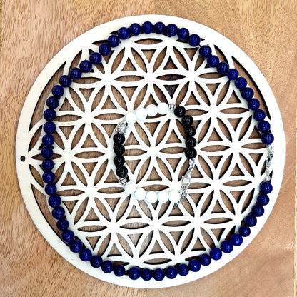 GRANDE FLEUR DE VIE 19 CM DÉCO + STATION RECHARGE DE PIERRES EN BOIS - ARTISANALE, UNIQUE & ORIGINALE