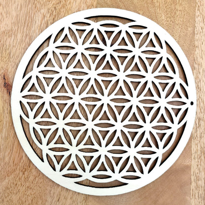 GRANDE FLEUR DE VIE 19 CM DÉCO + STATION RECHARGE DE PIERRES EN BOIS - ARTISANALE, UNIQUE & ORIGINALE