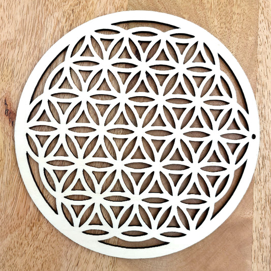 GRANDE FLEUR DE VIE 19 CM DÉCO + STATION RECHARGE DE PIERRES EN BOIS - ARTISANALE, UNIQUE & ORIGINALE