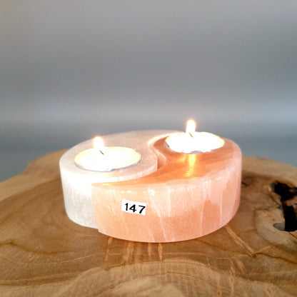 DOUBLE BOUGEOIRS YIN & YANG N°147 BICOLORES EN SELENITE - UNIQUE, ORIGINAL & ARTISANAL