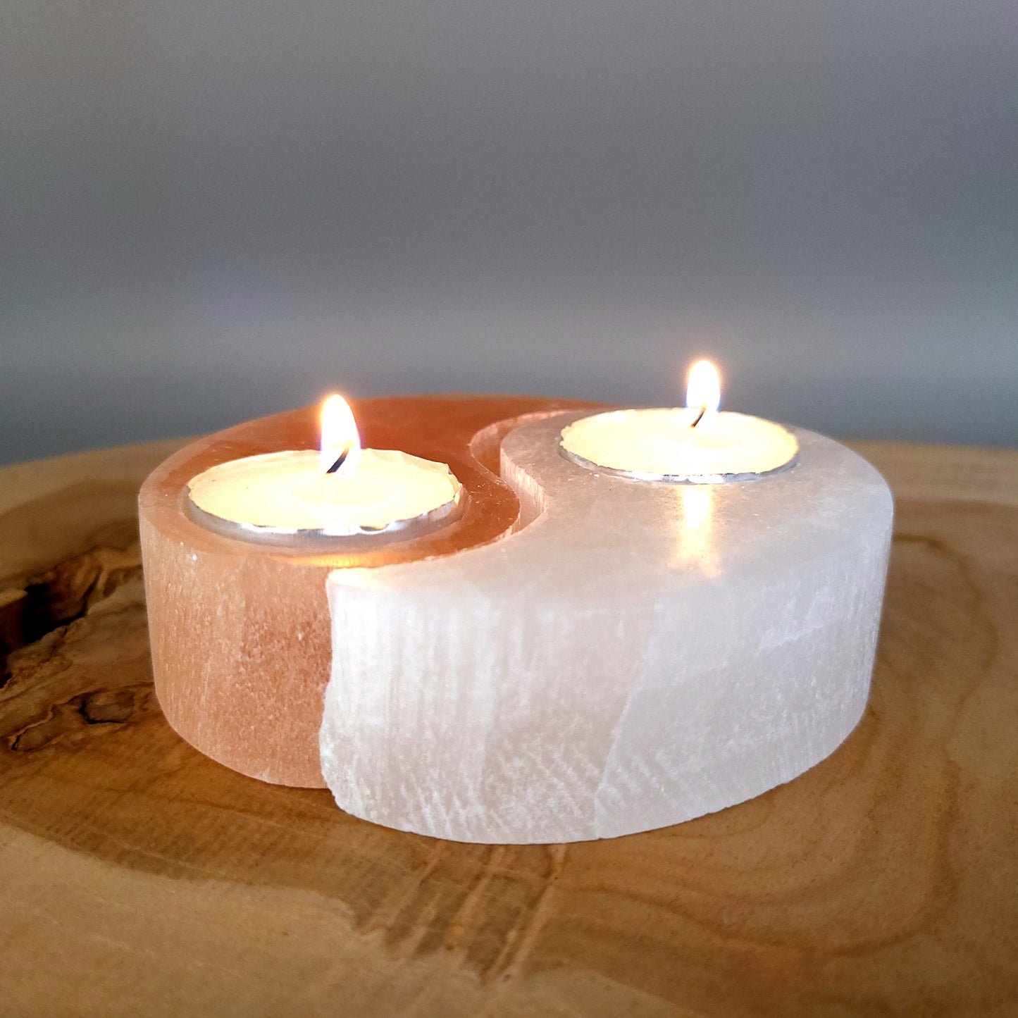 DOUBLE BOUGEOIRS YIN & YANG N°147 BICOLORES EN SELENITE - UNIQUE, ORIGINAL & ARTISANAL