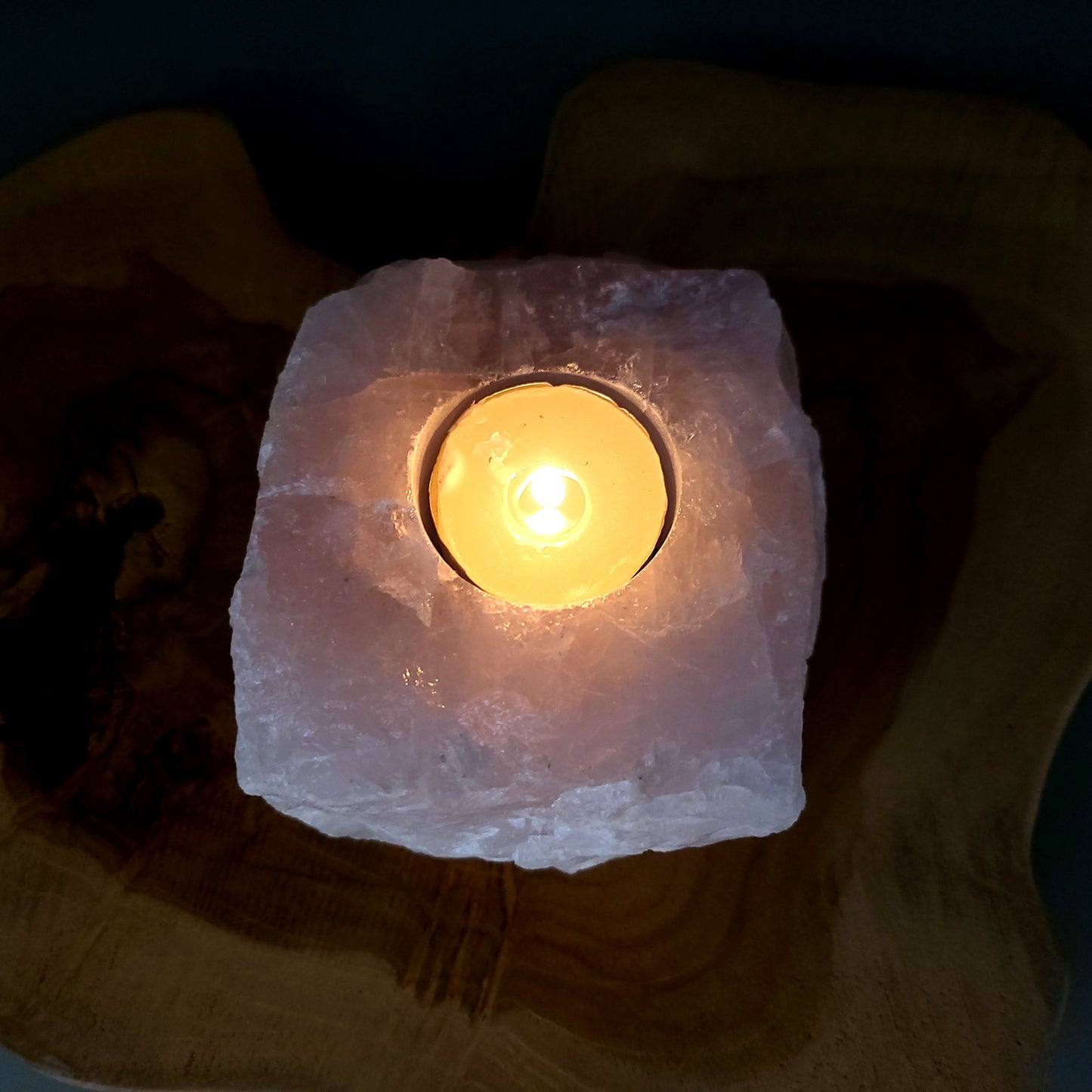 GRAND SUPPORT A BOUGIES N°140 EN QUARTZ ROSE - UNIQUE & ARTISANAL