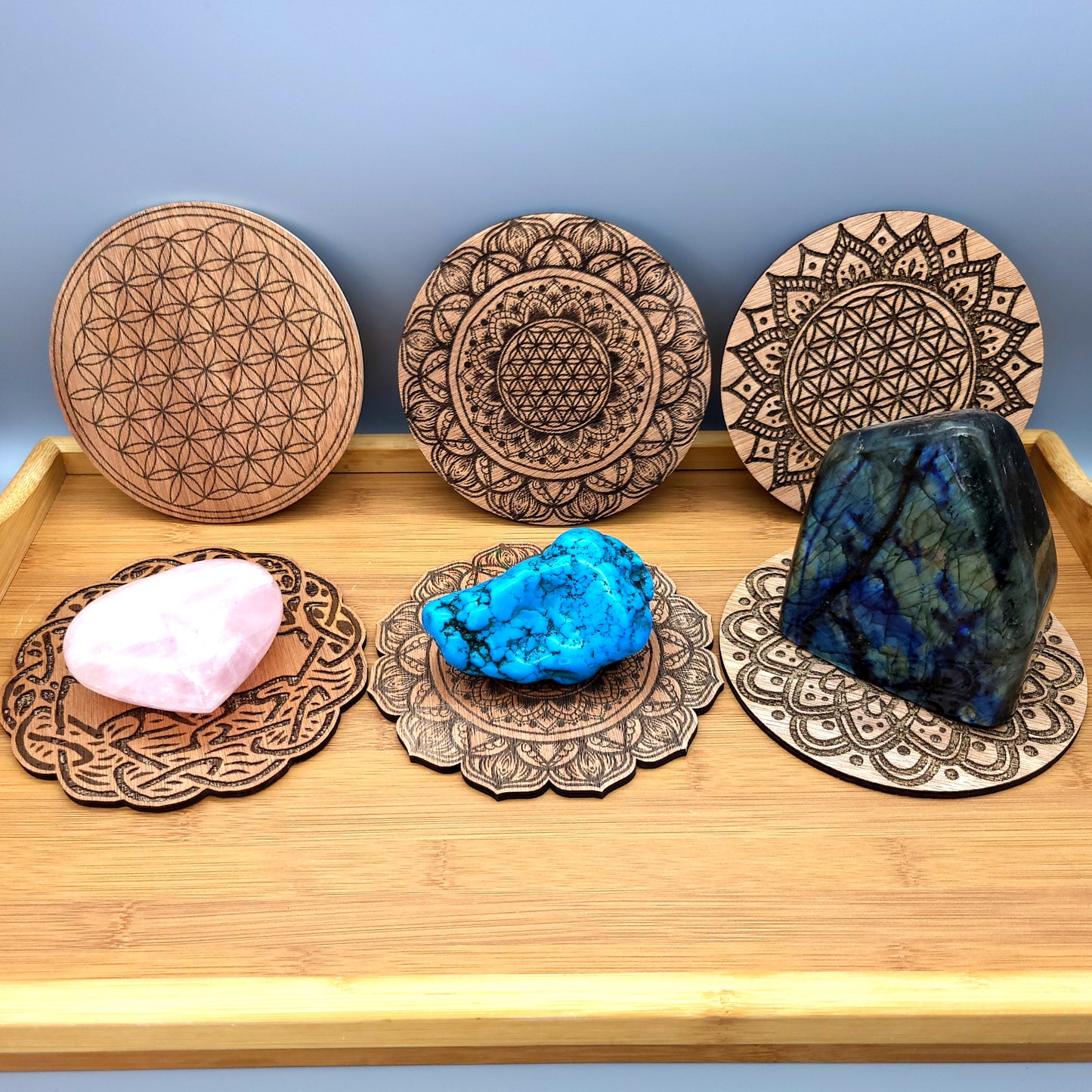 DIVERS DISQUES DE RECHARGE DE PIERRES EN PYROGRAVURE SUR BOIS - ARTISANAUX, UNIQUES & ORIGINAUX