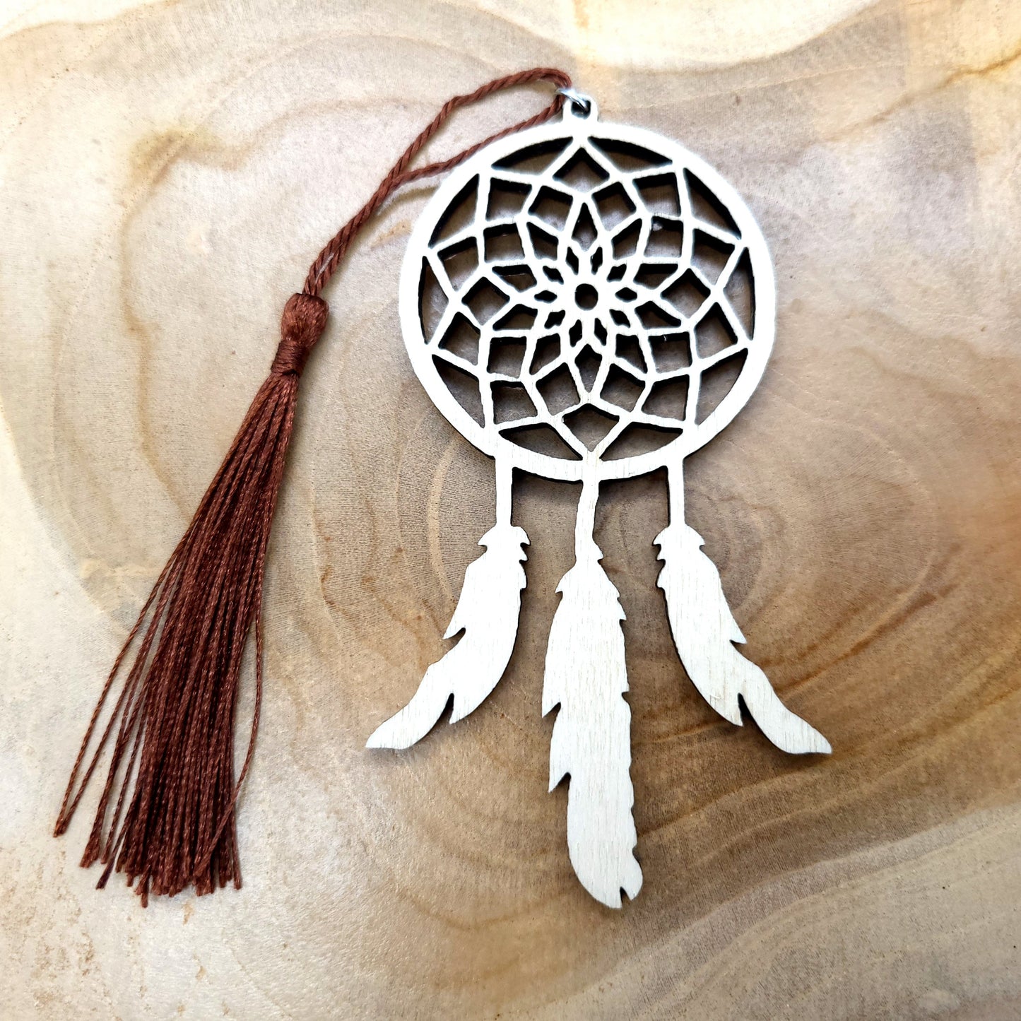 DÉCORATION + MARQUE-PAGES ATTRAPPE RÊVES EN BOIS – ARTISANALE & ORIGINALE