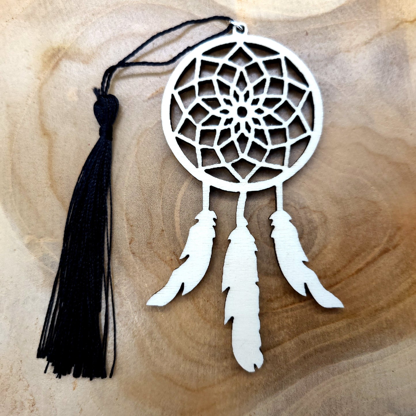 DÉCORATION + MARQUE-PAGES ATTRAPPE RÊVES EN BOIS – ARTISANALE & ORIGINALE