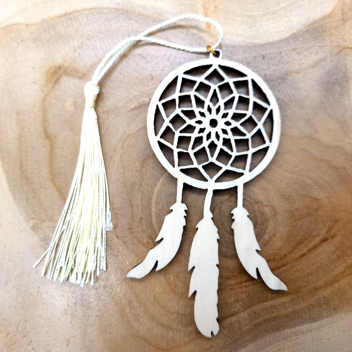 DÉCORATION + MARQUE-PAGES ATTRAPPE RÊVES EN BOIS – ARTISANALE & ORIGINALE