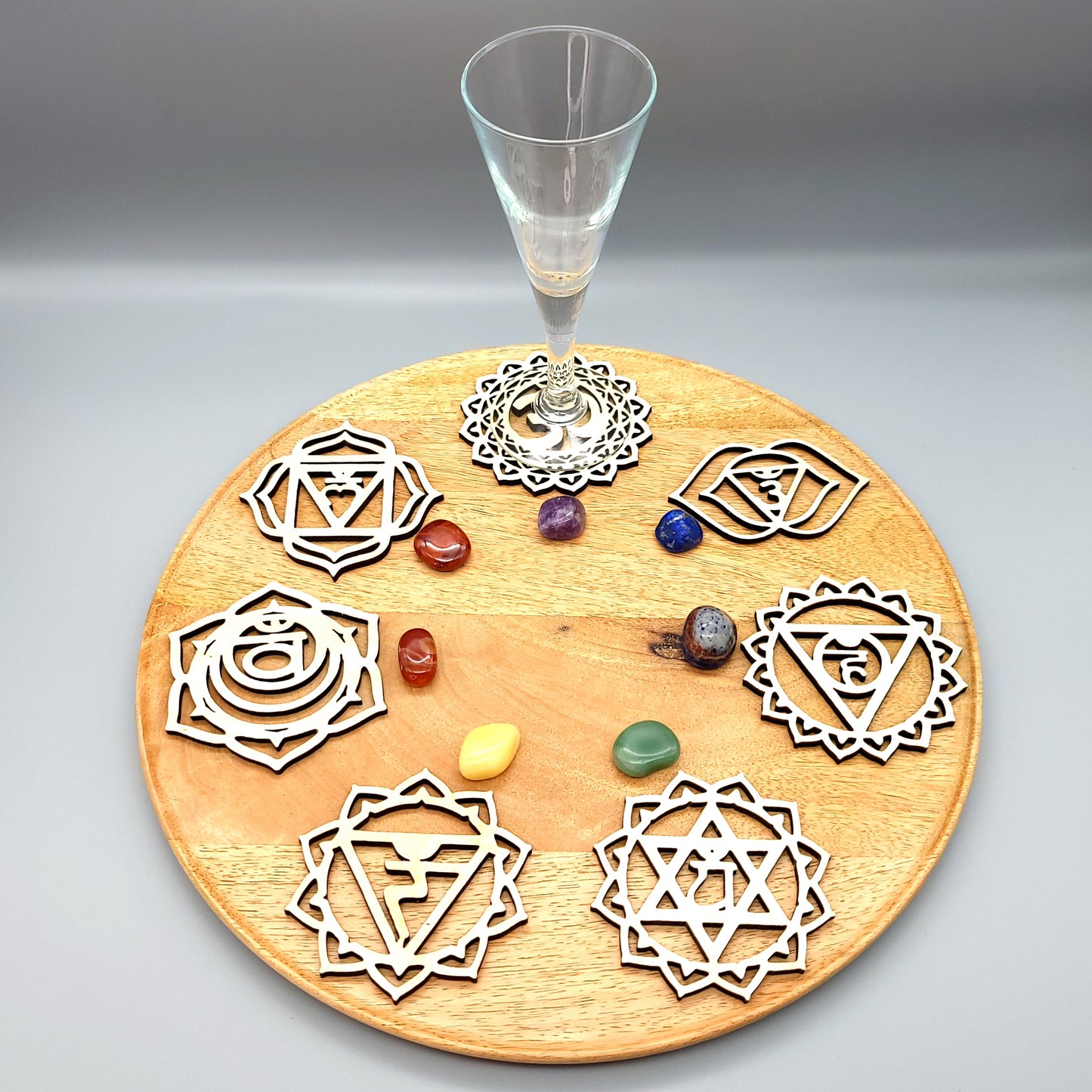 LOT 7 CHAKRAS DÉCO ZEN + DESSOUS DE VERRES EN BOIS - ARTISANAL & ORIGINAL