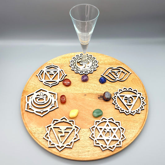 LOT 7 CHAKRAS DÉCO ZEN + DESSOUS DE VERRES EN BOIS - ARTISANAL & ORIGINAL