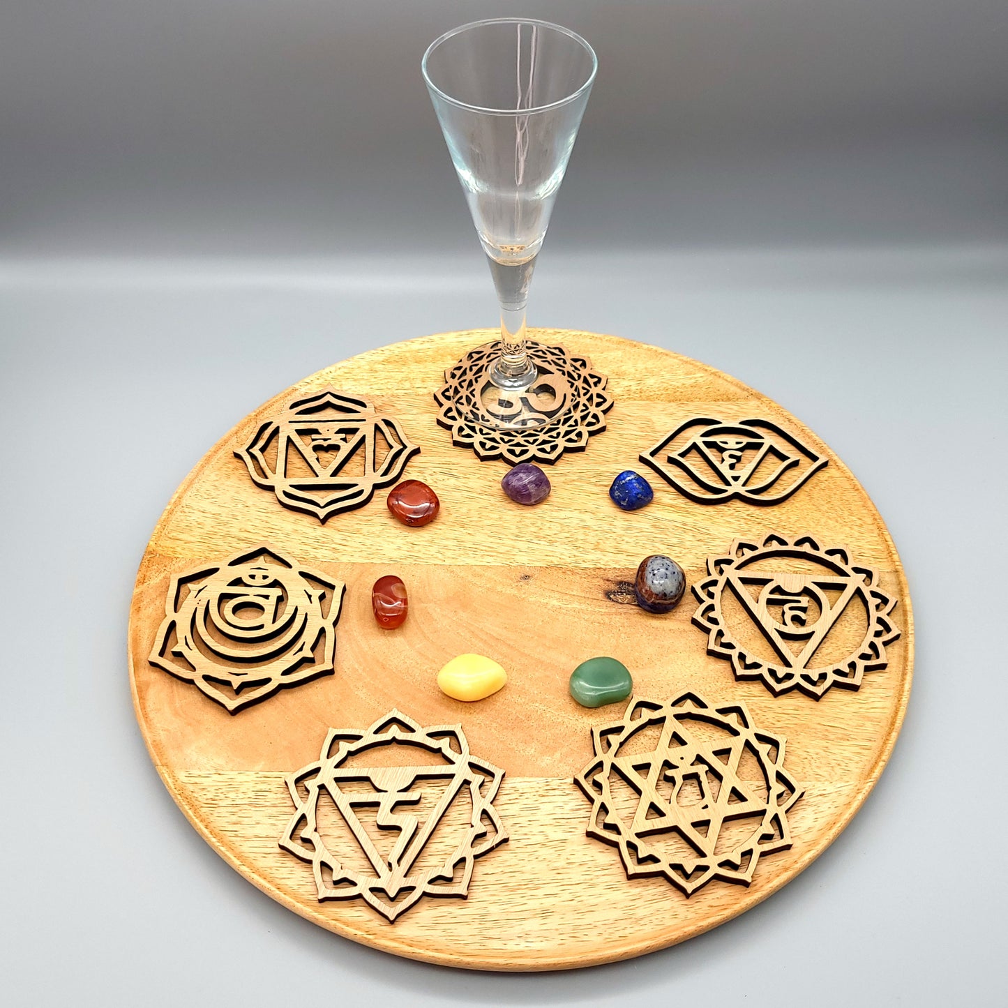 LOT 7 CHAKRAS DÉCO ZEN + DESSOUS DE VERRES EN BOIS - ARTISANAL & ORIGINAL