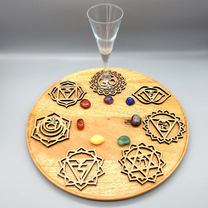 LOT 7 CHAKRAS DÉCO ZEN + DESSOUS DE VERRES EN BOIS - ARTISANAL & ORIGINAL