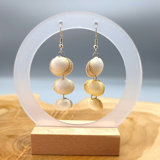 BOUCLES D'OREILLES + 3 COQUILLAGES (VRAIES COQUES) - BIJOUX FANTAISIES UNIQUES, ORIGINAUX & ARTISANAUX