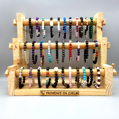 BRACELETS DE PERLES RONDES EN PIERRES DE LAVE + 7 CHAKRAS - 2 TAILLES AU CHOIX - BIJOUX ARTISANAUX, UNIQUES & ORIGINAUX