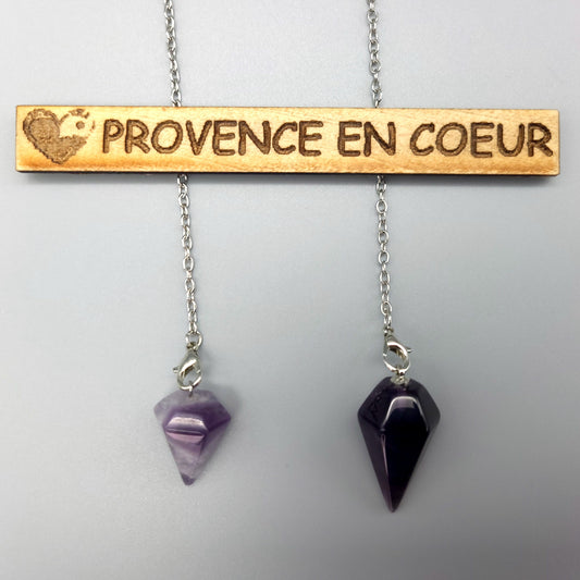 PENDULE DE RADIESTHÉSIE EN PIERRE AMÉTHYSTE - OUTIL ARTISANAL, UNIQUE & ORIGINAL