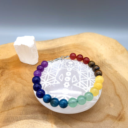 SCULPTURE ZEN BOMBÉE EN SÉLENITE GRAVÉE BOUDDHA + 7 CHAKRAS SUR FLEUR DE VIE - UNIQUE, ORIGINALE & ARTISANALE