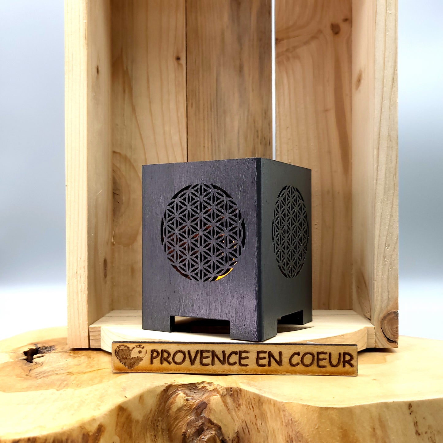 PHOTOPHORES EN BOIS GRIS + BOUGIES COEUR - DIVERS MODÈLES (ARBRE DE VIE, PAPILLON...) - UNIQUES, ORIGINAUX & ARTISANAUX