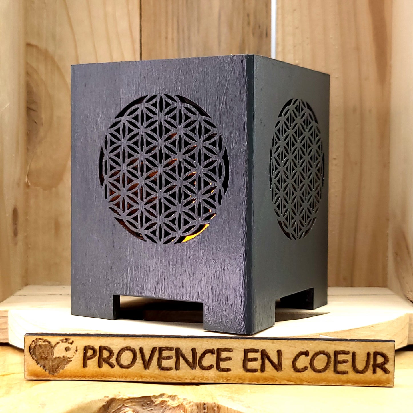 PHOTOPHORES EN BOIS GRIS + BOUGIES COEUR - DIVERS MODÈLES (ARBRE DE VIE, PAPILLON...) - UNIQUES, ORIGINAUX & ARTISANAUX