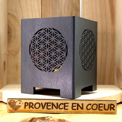 PHOTOPHORES EN BOIS GRIS + BOUGIES COEUR - DIVERS MODÈLES (ARBRE DE VIE, PAPILLON...) - UNIQUES, ORIGINAUX & ARTISANAUX