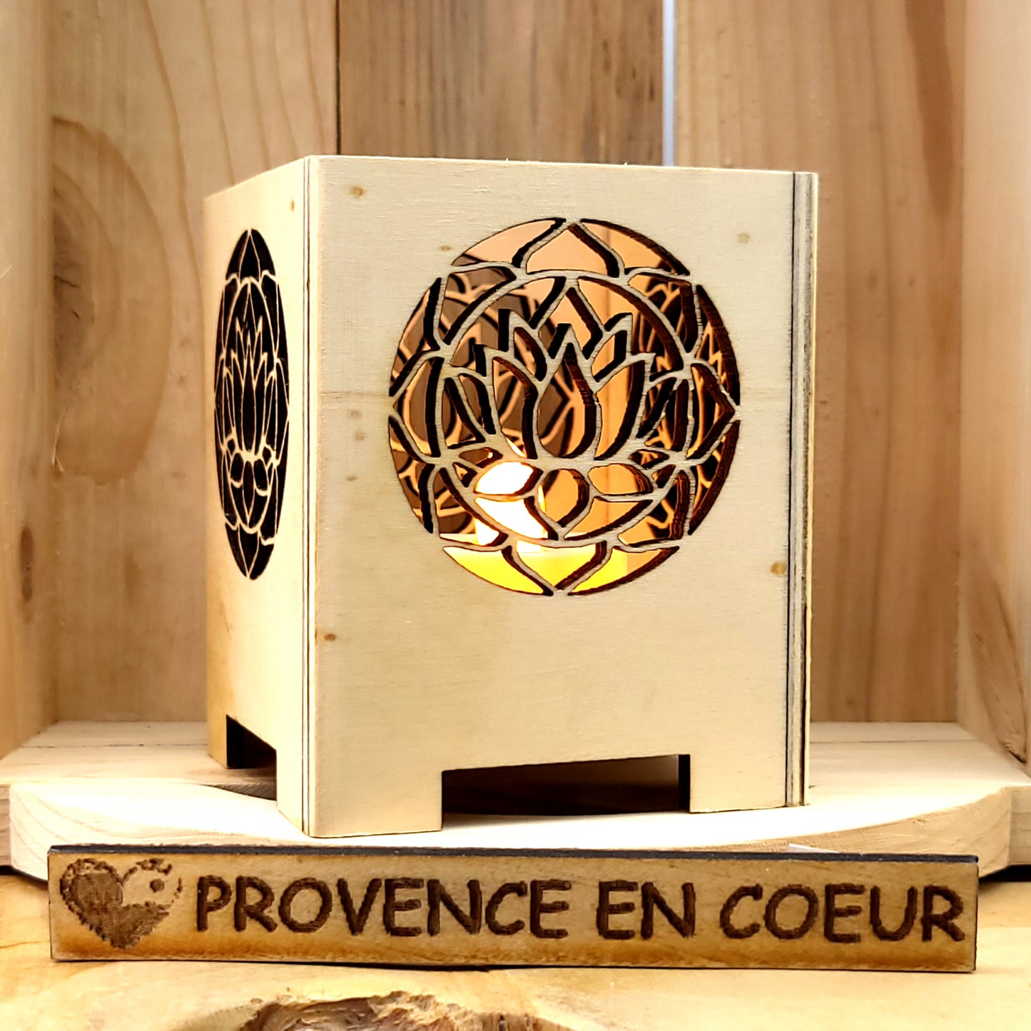 PHOTOPHORES EN BOIS NATUREL + VERNIS + BOUGIES COEUR - DIVERS MODÈLES (ARBRE DE VIE, PAPILLON...) - UNIQUES, ORIGINAUX & ARTISANAUX