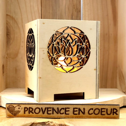 PHOTOPHORES EN BOIS NATUREL + VERNIS + BOUGIES COEUR - DIVERS MODÈLES (ARBRE DE VIE, PAPILLON...) - UNIQUES, ORIGINAUX & ARTISANAUX