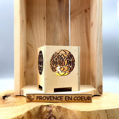 PHOTOPHORES EN BOIS NATUREL + VERNIS + BOUGIES COEUR - DIVERS MODÈLES (ARBRE DE VIE, PAPILLON...) - UNIQUES, ORIGINAUX & ARTISANAUX