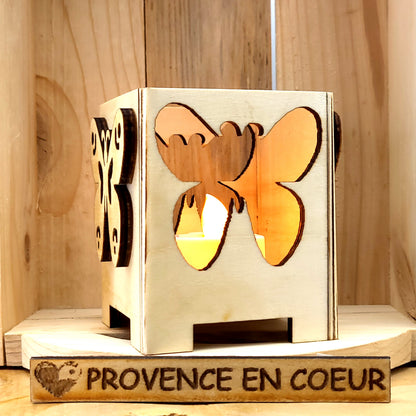 PHOTOPHORES EN BOIS NATUREL + VERNIS + BOUGIES COEUR - DIVERS MODÈLES (ARBRE DE VIE, PAPILLON...) - UNIQUES, ORIGINAUX & ARTISANAUX