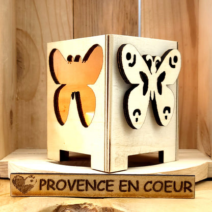 PHOTOPHORES EN BOIS NATUREL + VERNIS + BOUGIES COEUR - DIVERS MODÈLES (ARBRE DE VIE, PAPILLON...) - UNIQUES, ORIGINAUX & ARTISANAUX