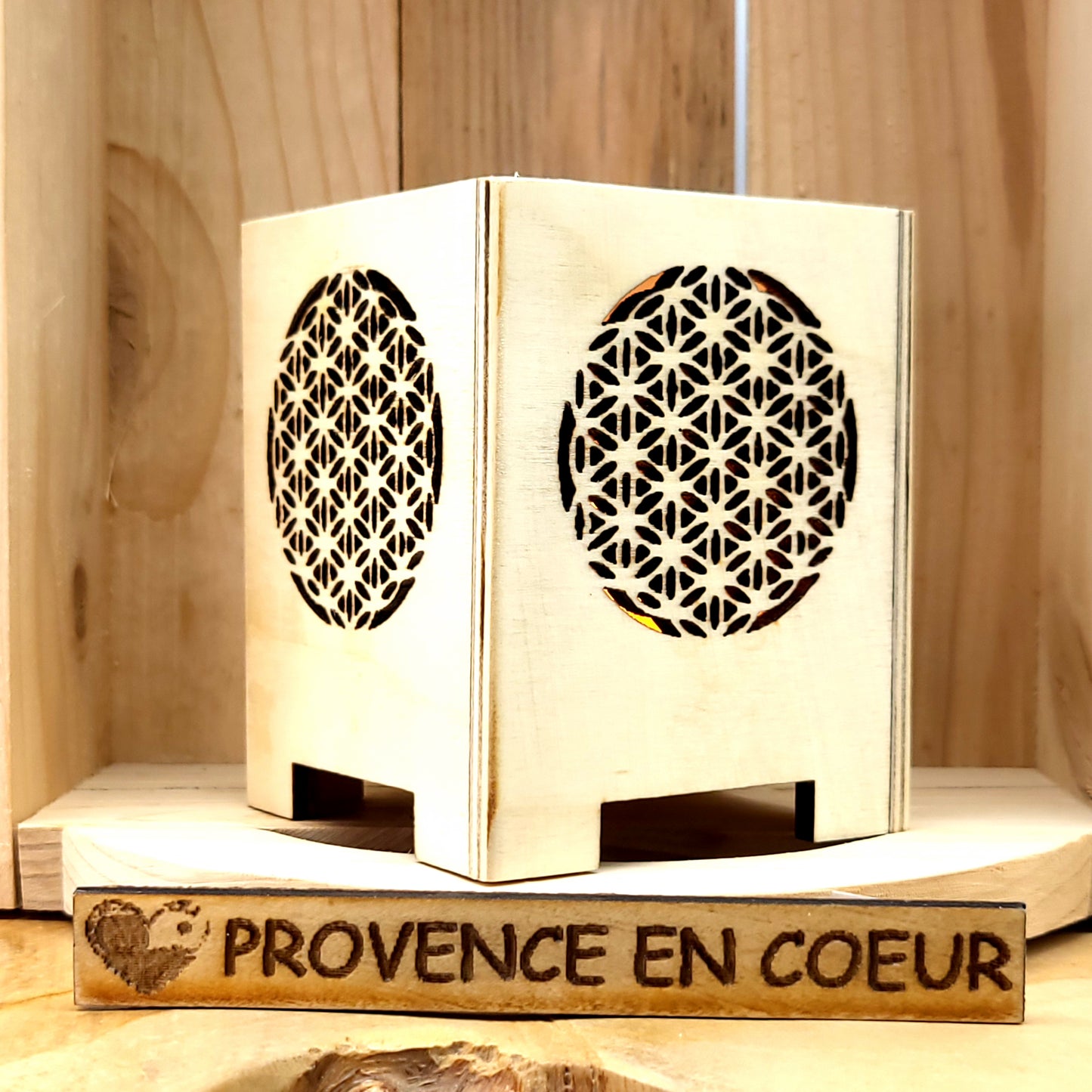 PHOTOPHORES EN BOIS NATUREL + VERNIS + BOUGIES COEUR - DIVERS MODÈLES (ARBRE DE VIE, PAPILLON...) - UNIQUES, ORIGINAUX & ARTISANAUX