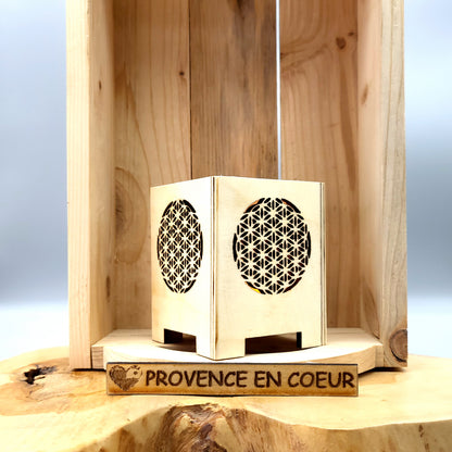 PHOTOPHORES EN BOIS NATUREL + VERNIS + BOUGIES COEUR - DIVERS MODÈLES (ARBRE DE VIE, PAPILLON...) - UNIQUES, ORIGINAUX & ARTISANAUX