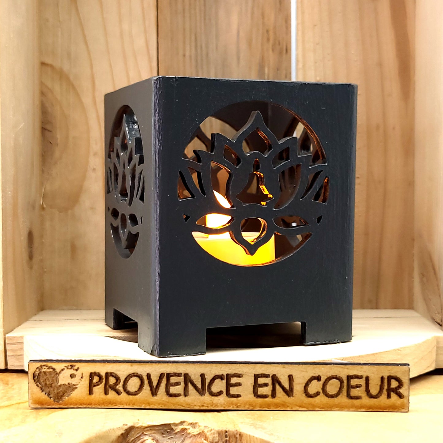 PHOTOPHORES EN BOIS GRIS + BOUGIES COEUR - DIVERS MODÈLES (ARBRE DE VIE, PAPILLON...) - UNIQUES, ORIGINAUX & ARTISANAUX