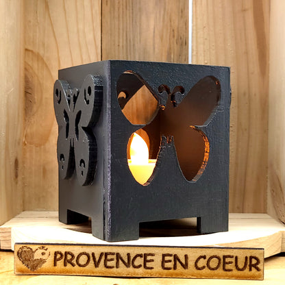 PHOTOPHORES EN BOIS GRIS + BOUGIES COEUR - DIVERS MODÈLES (ARBRE DE VIE, PAPILLON...) - UNIQUES, ORIGINAUX & ARTISANAUX