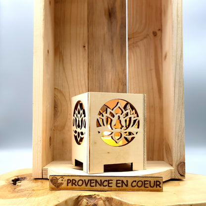 PHOTOPHORES EN BOIS NATUREL + VERNIS + BOUGIES COEUR - DIVERS MODÈLES (ARBRE DE VIE, PAPILLON...) - UNIQUES, ORIGINAUX & ARTISANAUX