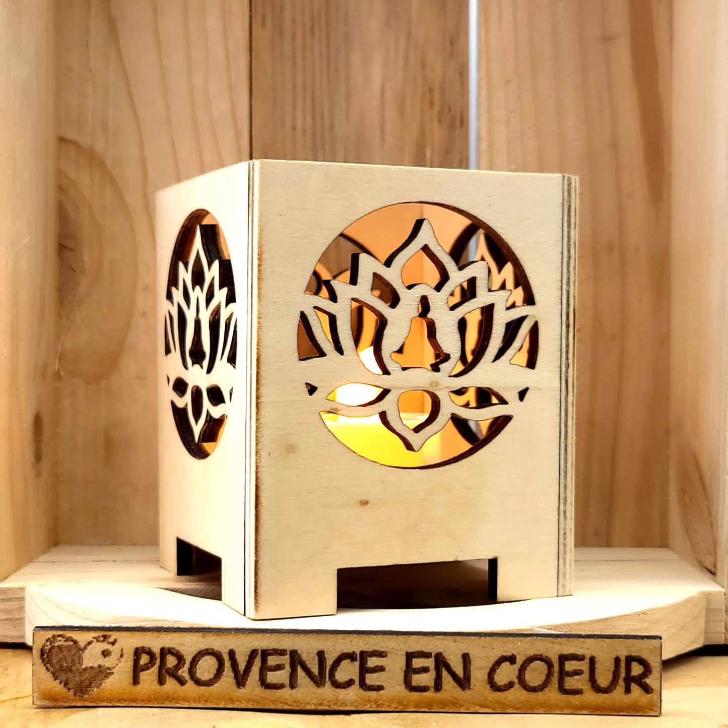 PHOTOPHORES EN BOIS NATUREL + VERNIS + BOUGIES COEUR - DIVERS MODÈLES (ARBRE DE VIE, PAPILLON...) - UNIQUES, ORIGINAUX & ARTISANAUX