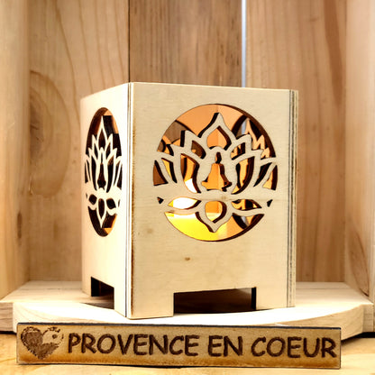 PHOTOPHORES EN BOIS NATUREL + VERNIS + BOUGIES COEUR - DIVERS MODÈLES (ARBRE DE VIE, PAPILLON...) - UNIQUES, ORIGINAUX & ARTISANAUX