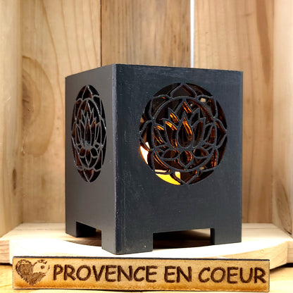 PHOTOPHORES EN BOIS GRIS + BOUGIES COEUR - DIVERS MODÈLES (ARBRE DE VIE, PAPILLON...) - UNIQUES, ORIGINAUX & ARTISANAUX