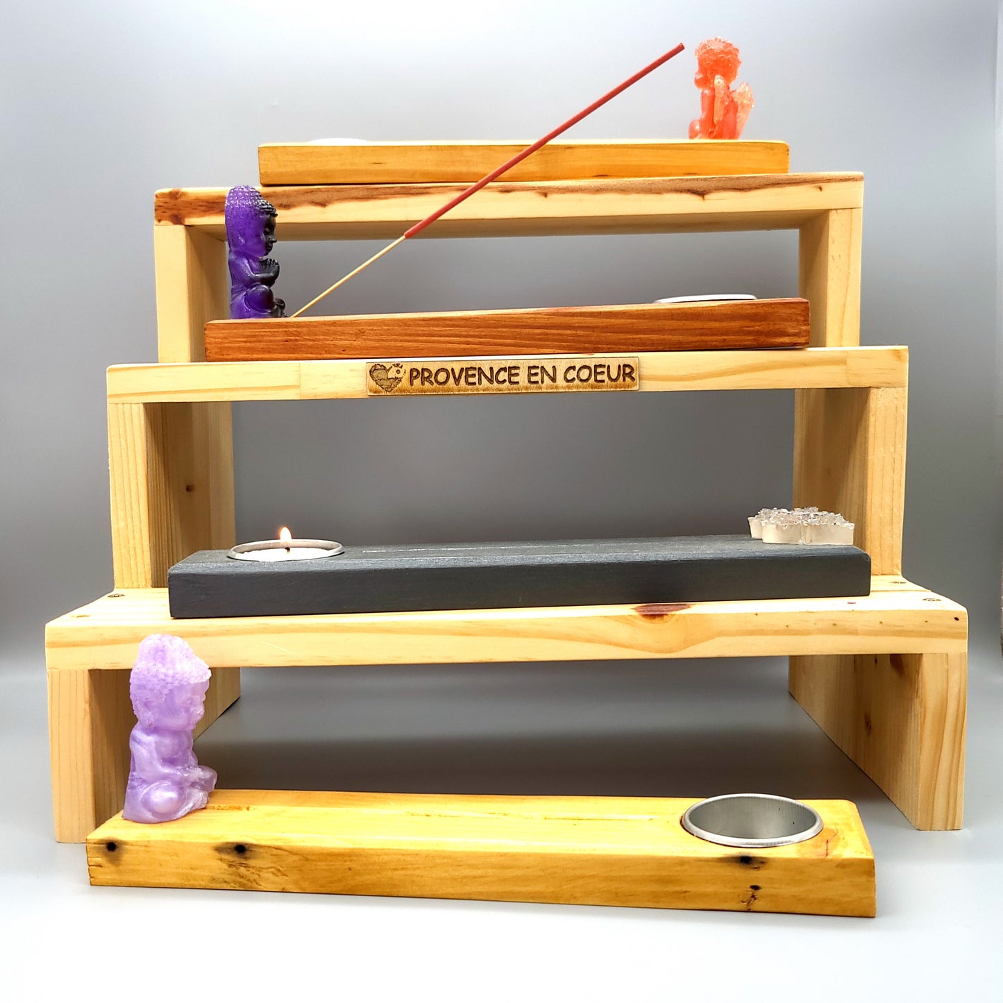DIVERS SUPPORTS ENCENS " 3 en 1 " EN BOIS + COUPELLE MÉTAL BOUGIES & DÉCO RÉSINE 3D - UNIQUES, ORIGINAUX & ARTISANAUX