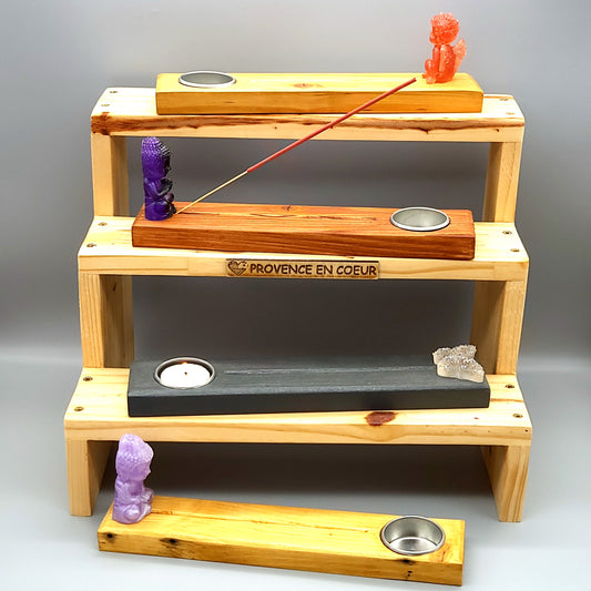 DIVERS SUPPORTS ENCENS " 3 en 1 " EN BOIS + COUPELLE MÉTAL BOUGIES & DÉCO RÉSINE 3D - UNIQUES, ORIGINAUX & ARTISANAUX