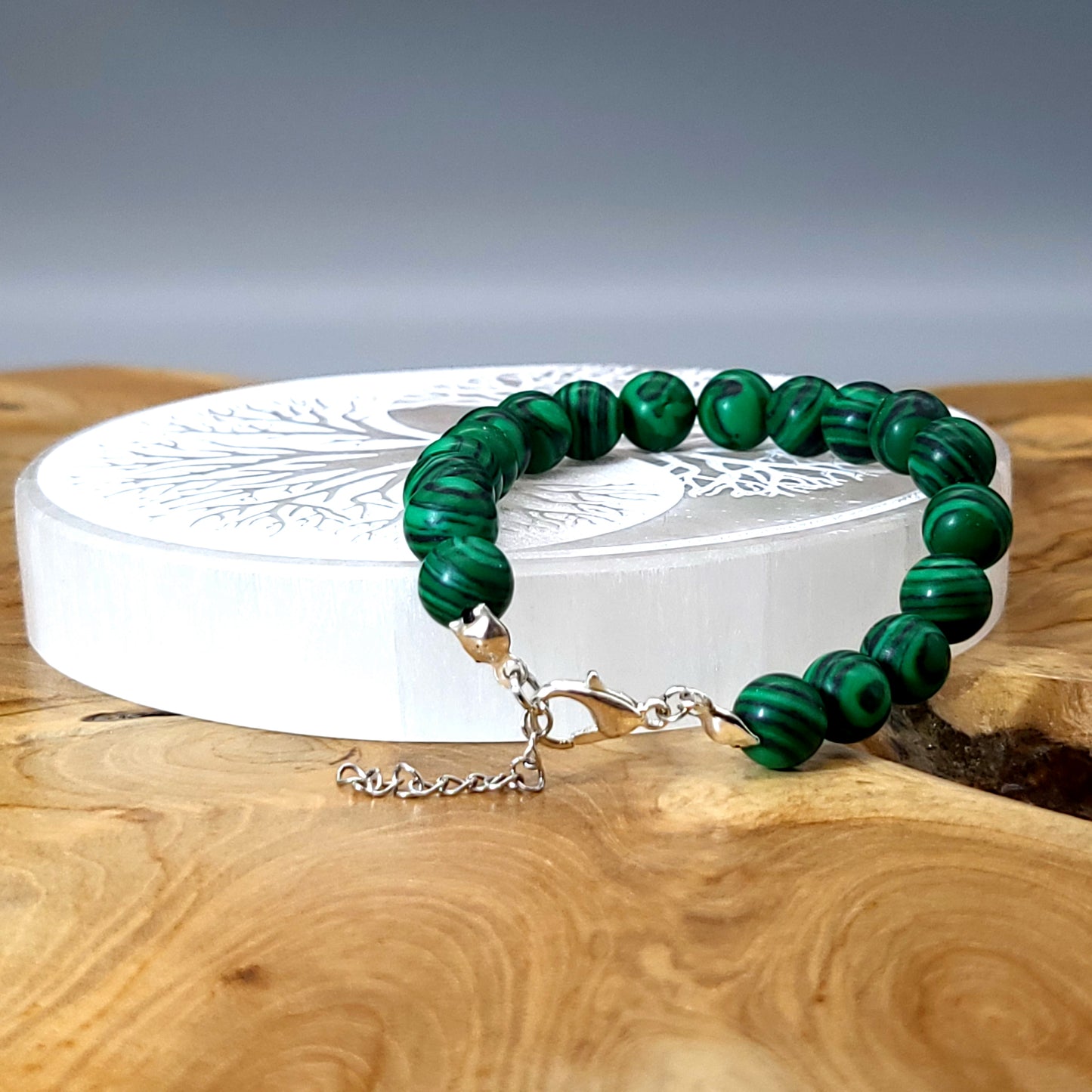 BRACELETS DE PERLES RONDES EN PIERRE DE MALACHITE - 2 TAILLES AU CHOIX - BIJOUX ARTISANAUX, UNIQUES & ORIGINAUX