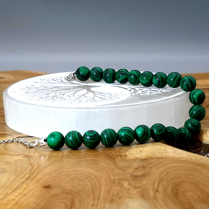 BRACELETS DE PERLES RONDES EN PIERRE DE MALACHITE - 2 TAILLES AU CHOIX - BIJOUX ARTISANAUX, UNIQUES & ORIGINAUX