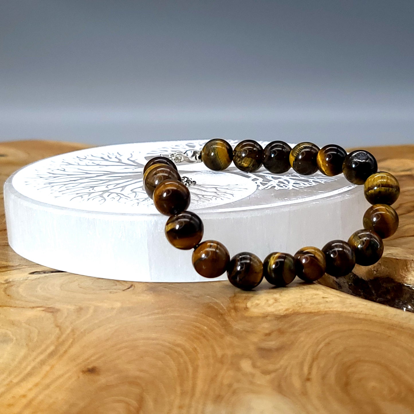 BRACELETS DE PERLES RONDES EN PIERRE OEIL DU TIGRE - 2 TAILLES AU CHOIX - BIJOUX ARTISANAUX, UNIQUES & ORIGINAUX