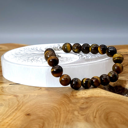 BRACELETS DE PERLES RONDES EN PIERRE OEIL DU TIGRE - 2 TAILLES AU CHOIX - BIJOUX ARTISANAUX, UNIQUES & ORIGINAUX